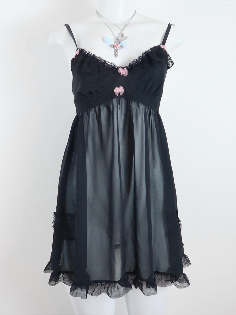 Y2k Betsey Johnson Black Lace-Trim Babydoll Chemise - Women Intimates